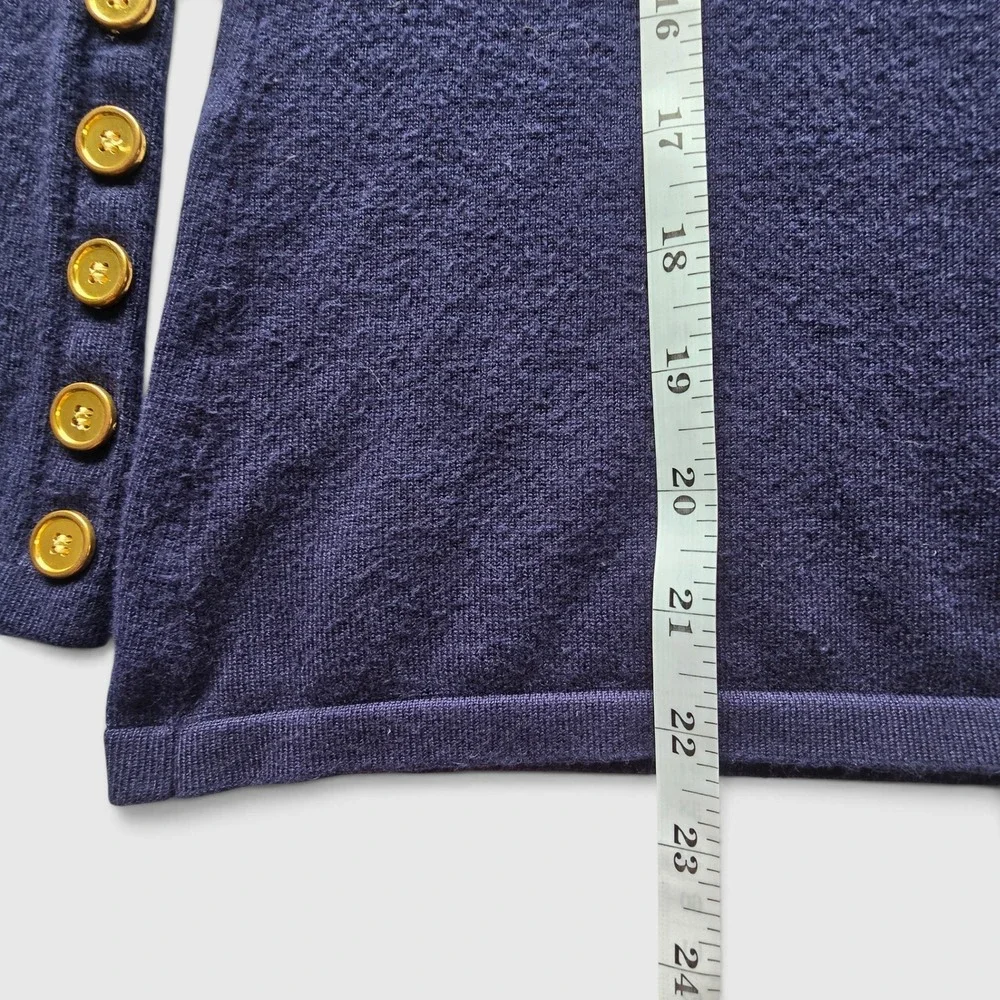 Cielo Navy Blue Turtleneck Sweater Gold Button Detail Soft Knit Womens S Preppy